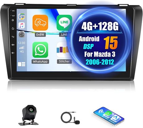 4G+128G Car Radio for Mazda 3 2006-2012, 9" Android, CarPlay, GPS, Camera