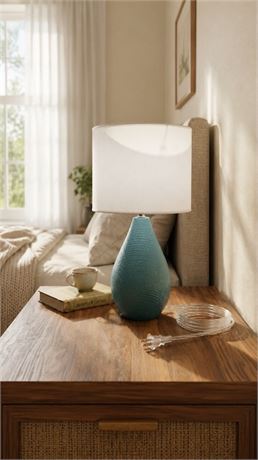 Nourison 23" Coastal Blue Ceramic Pot Table Lamp with White Shade