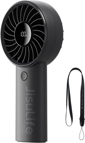 Ventilateur portable JISULIFE, LED, 5 vitesses, 5000mAh, noir, rechargeable