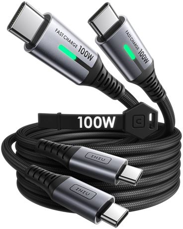 INIU USB C to USB C Cable, 6.6ft, 100W PD, 2-Pack Nylon Braided Type-C Cable