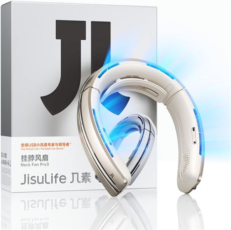 JISULIFE Bladeless Neck Fan, 5800mAh, 100 Speeds, Wearable, USB, Gold