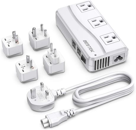 BESTEK Travel Adapter UK Plug 100-220V to 110V Voltage Converter 250W 4 USB
