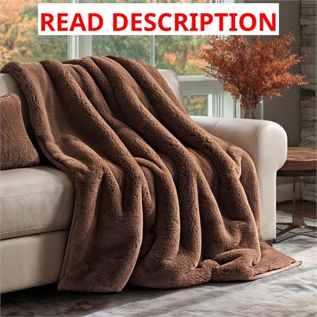 EVERGRACEHOME Faux Chinchilla Fur Throw Blanket 50x60 Chestnut Mink 1220GSM