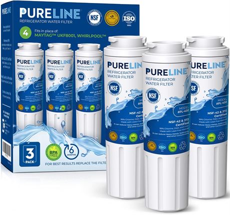 Pureline UKF8001 Replacement Water Filters, 3-Pack, Fits Whirlpool Everydrop 4