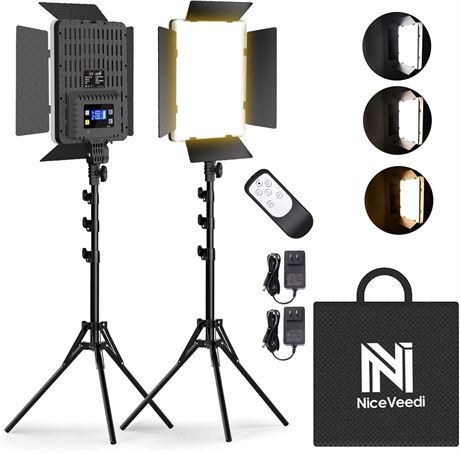 NiceVeedi 2-Pack LED Photography Lighting Kit, 36W, 2700-6500K, Remote, Stand