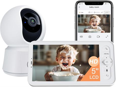 Arenti 5" Baby Monitor, 360° View, Night Vision, Temp, 2-Way Audio