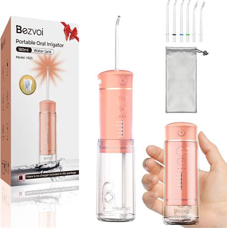 Bezvoi Mini Cordless Water Flosser 5 Modes 6 Tips IPX7 Rechargeable Pink