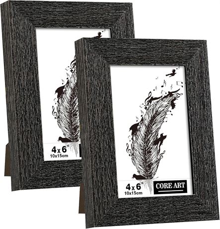 Cadre photo 4x6 bois noir rustique verre HD lot de 2
