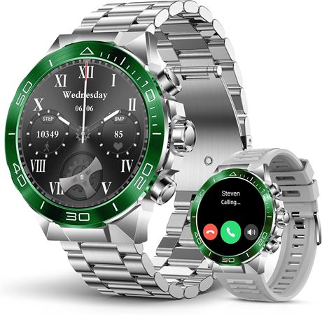 Mens Smart Watch, Bluetooth Calls, 1.43" AMOLED, SpO2/HR, Dual Strap