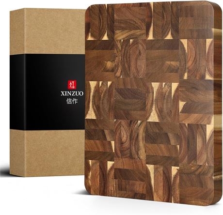 XINZUO End Grain Acacia Cutting Board, Reversible, Non-Slip, Gift Box
