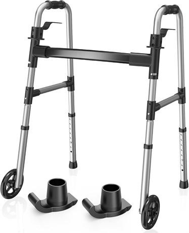 Loyoda Folding Walker with 2 Skis and 5" Wheels, 350 lb Adjustable
