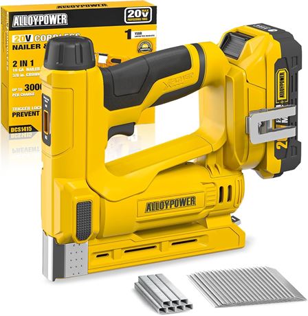 ALLOYPOWER 3/8" Crown Stapler, 2-in-1 Cordless Brad Nailer with Battery