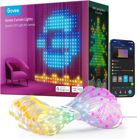 Govee Curtain Lights, Smart LED Curtains RGBIC, 4.9x6.6ft, IP65, 520 LEDs