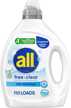 all Laundry Detergent, Free Clear, 110 Loads