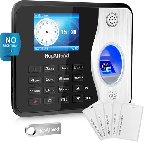 Small Business Time Clock, Auto Hours, 0 Fees, Fingerprint + RFID (No WiFi)