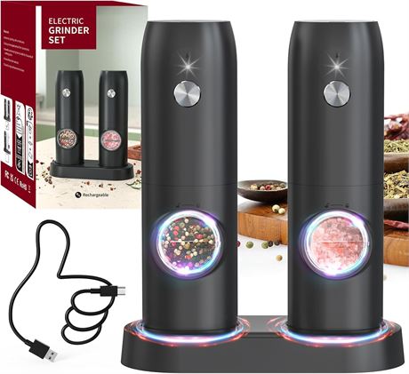 CIRCLE JOY Electric Salt & Pepper Grinder Set Rechargeable Base Adjustable