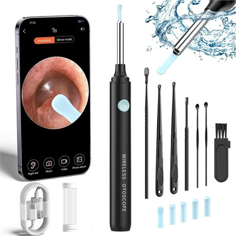 Otoscope WiFi avec cure-oreilles, 5 MP, 6 LEDs, pour iPhone/iPad et Android