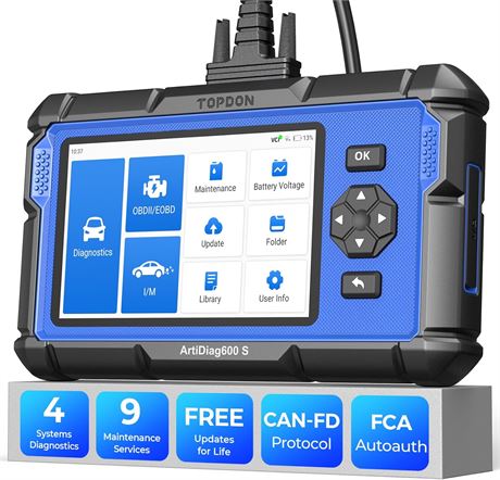 TOPDON ArtiDiag600S V2.0 OBD2 Scanner with 9 Resets, AutoVIN, CANFD