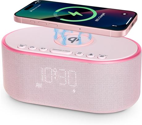 Odokee Wireless Charging Alarm Clock: Qi Charger for iPhone/Samsung, 10W BT