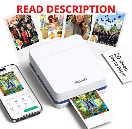 Nelko PP01 Color Photo Printer, 2x3, Wireless & Bluetooth, App Edit, White
