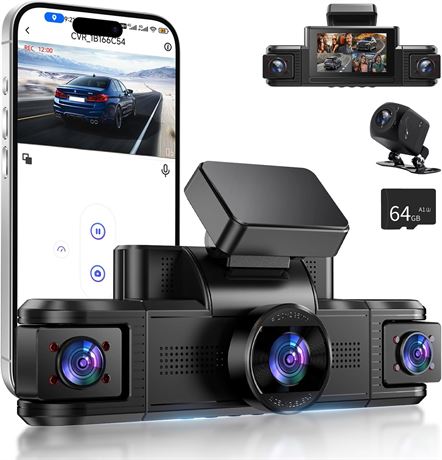 4-Channel 360° Dash Cam 2K Inside/Front/Rear with WiFi & 64GB SD