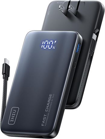 INIU Chargeur portable 3-in-1 10000 mAh USB-C et prise CA pliable PD 45 W