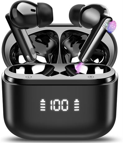 Wireless Earbuds Bluetooth 5.3, 48H Playtime, Deep Bass, LED Display, Black