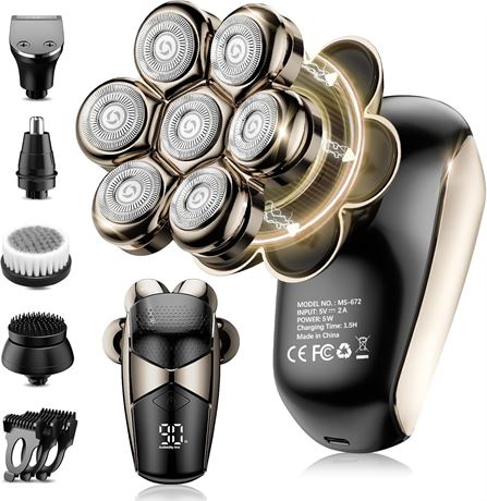 SHPAVVER 5-in-1 Bald Head Shaver for Men, Waterproof Electric Razor Grooming Kit
