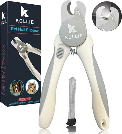 Kollie Dog & Cat Nail Clippers with LED Light, Safety Guard, Steel Blades