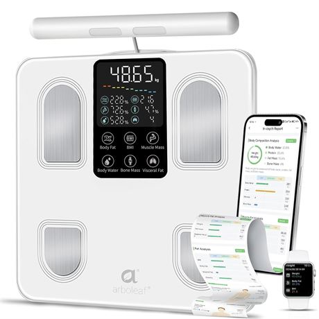 arboleaf 8-Electrode Smart Bathroom Scale, 50 Body Metrics, Bluetooth, 400lb