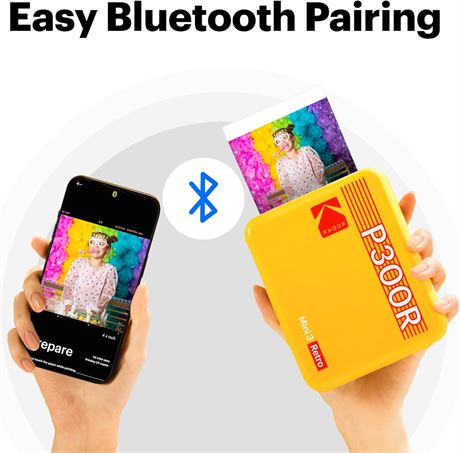 KODAK Mini 3 Retro Portable Photo Printer, 38 Sheets, Bluetooth, White