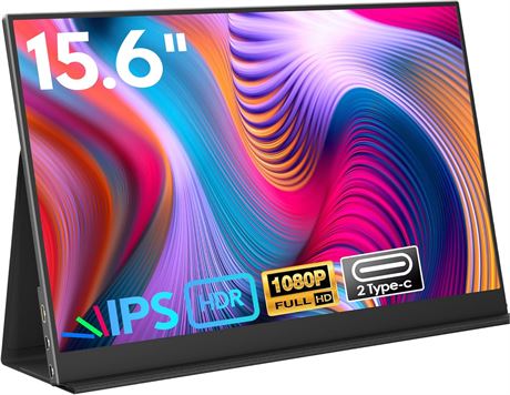ZSCMALLS 15.6" Portable Monitor 1080P USB-C HDMI IPS Display Dual Speakers Cover