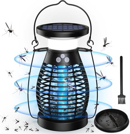 Solar Bug Zapper 3-in-1 UV Mosquito Killer Lamp, USB Rechargeable, Black