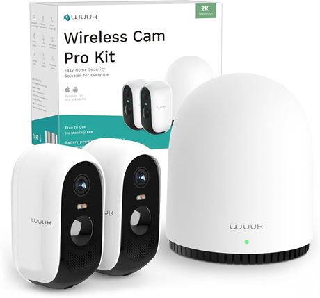 WUUK kit 2 caméras extérieures 2K sans fil 32Go autonomie 240j