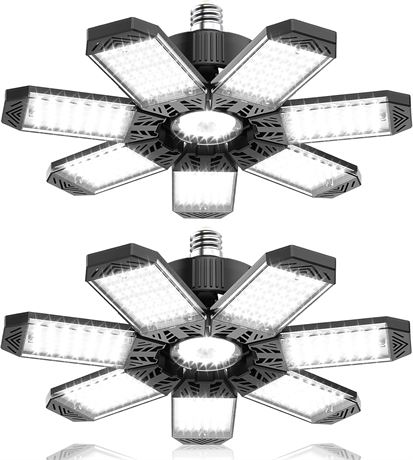 LED Garage Light 200W, 2-Pack 20000LM, 7-Panel Adjustable, 6500K E26/E27
