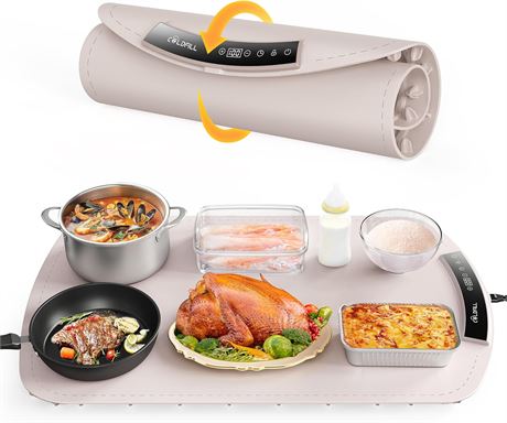 Food Warming Mat, Portable Electric Warmer for Buffet, 8 Temp Settings, Pink