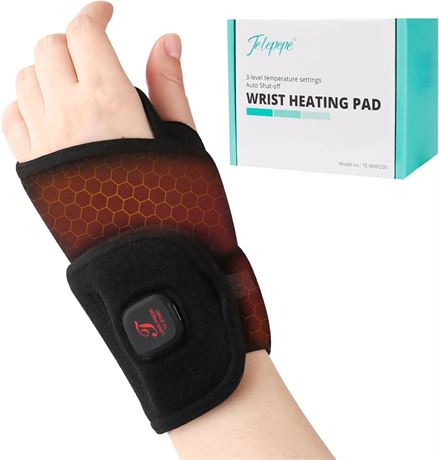 Heated Wrist Wrap, 3000mAh Rechargeable, 3 Heat Levels, Auto-off 30m, Black