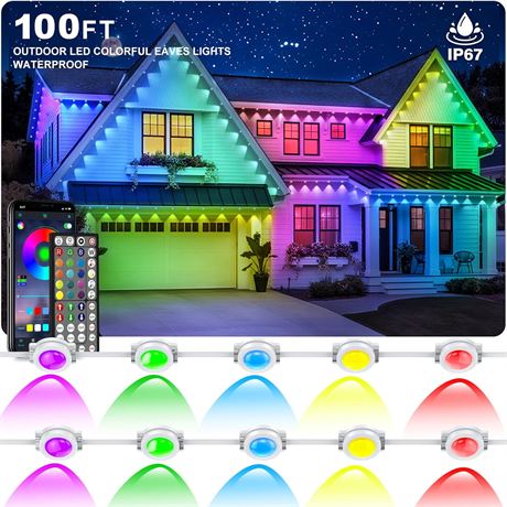 Permanent Outdoor Lights 100ft RGB Eave Light IP67 Waterproof Smart LED