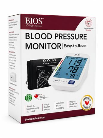 BIOS Blood Pressure Monitor with 30-Reading Memory & Heartbeat Alert