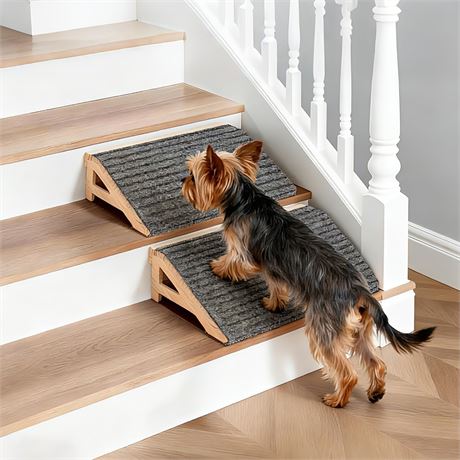 2-Pack Wood Pet Ramps for Small/Med Dogs, Portable Indoor/Outdoor Stairs