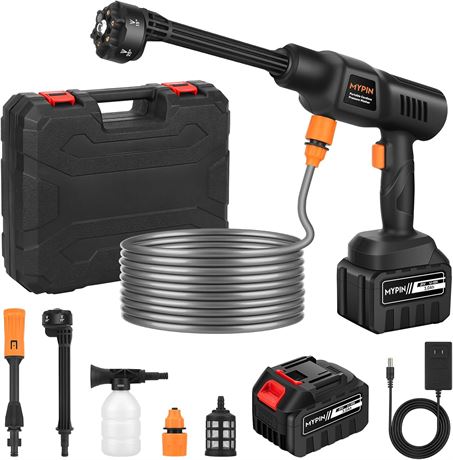 Portable Cordless Pressure Washer, 600 PSI, 3.0Ah, 6-in-1 Nozzle