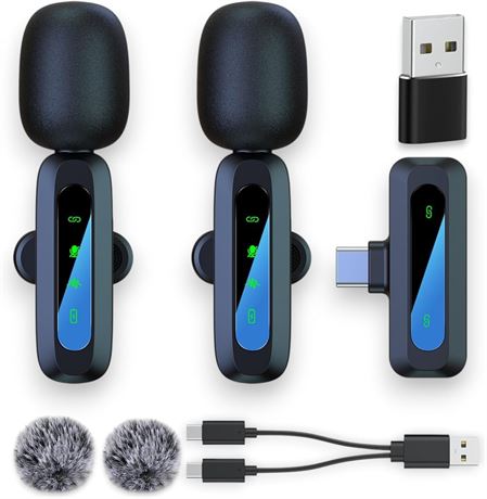 Microphone Lavalier Sans Fil 2 Pack iPhone Android PC 65ft 8H Batterie
