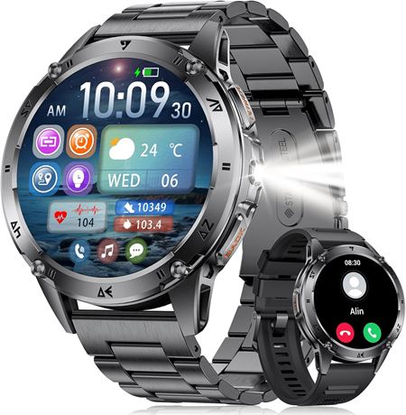 LIGE EF6 Smart Watch for Men - 1.43" AMOLED, 5ATM, 110+ Sports, Calls, Black