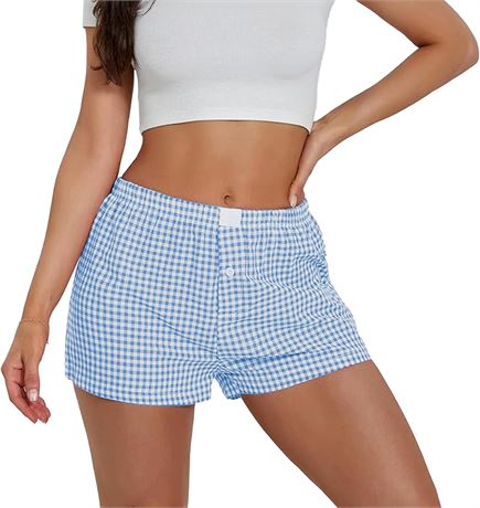 Allmloers Women Y2K Plaid Pajama Shorts Low Waist Lounge Bottoms