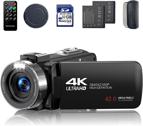 Caméscope 4K 30fps 42MP vlogging zoom 18× écran rotatif 270°