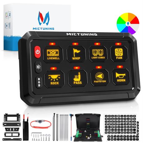 MICTUNING P1s RGB 5-Inch 8-Gang Switch Panel, 5-Level Brightness, Offroad