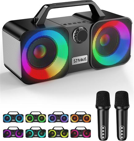 Karaoke Machine, Portable Bluetooth Speaker with 2 Mics for Adults & Kids