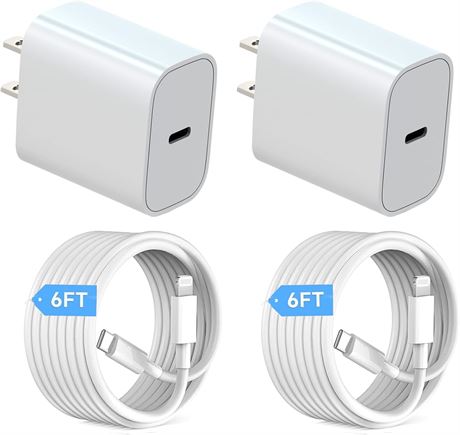 Apple MFi Fast Charger Type-C Wall Adapter with 2x Lightning Cables, 6ft