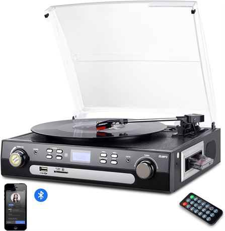 DIGITNOW Bluetooth Record Player with Speakers, Vinyl to MP3, USB/SD Encoding