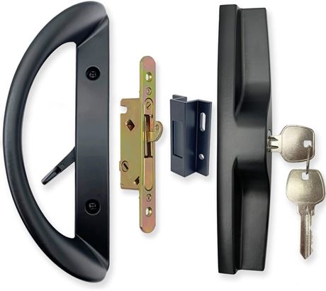 Patio Door Handle Set with Lock, Fits 1-1/2" to 1-3/4", 3-15/16" Spacing, Keyed